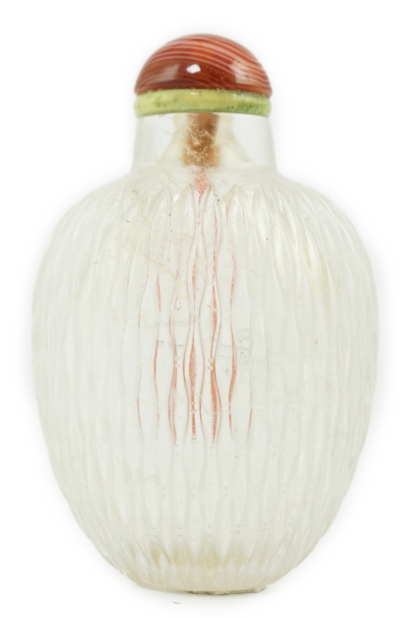 A Chinese rock crystal basketweave carved snuff bottle, 19th century